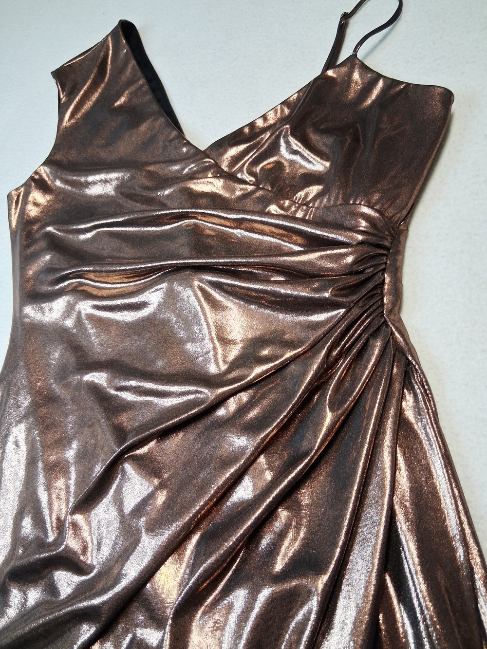 BCBGMaxAzria Metallic Bronze One-Shoulder Mini Dress - Picture 5 of 7